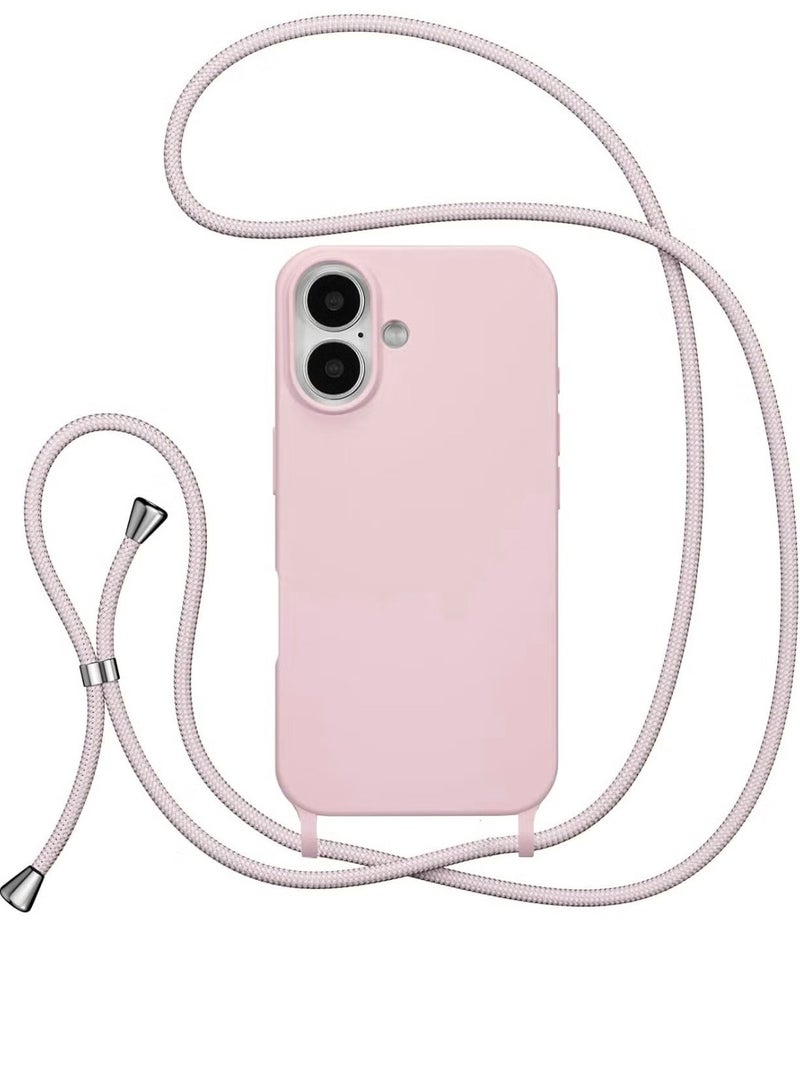 جراب مع حزام، جراب هاتف كروس بودي مع حبل قابل للتعديل للرقبة والكتف، غطاء هاتف واقٍ من الصدمات من السيليكون الناعم لهاتف iPhone 16 (وردي) - Image 1