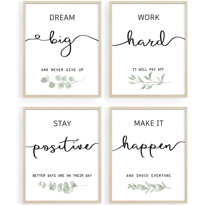 INSPIRATIONAL WALL ART OFFICE DECOR MOTIVATIONAL UNFRAMED WALL ART PRINTS FOR BEDROOMLIVING ROOMOFFICECLASSROOM SET OF 4 8X10