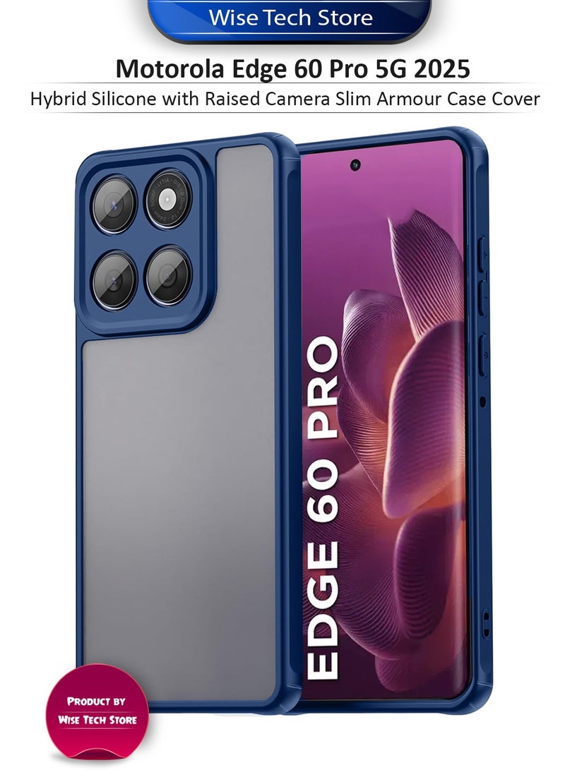 دبليو تيك غطاء حماية هجين من مادة TPU السيليكونية مع كاميرا مرتفعة ودرع رفيع لهاتف Motorola Edge 60 Pro 5G 2025 (MCAPSA) - شفاف/أزرق داكن - Image 1