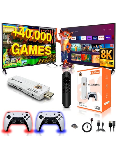 Retro Game Console & TV Stick – SVP K8 Pro, 4K HD Output, 64GB Storage, Classic Games, 15 Emulators, Plug & Play, Wireless Controllers, Gaming System for Family, Kids & Adults