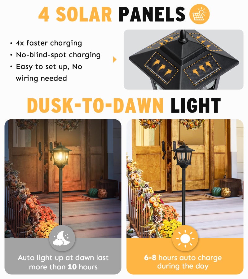 Joyoowild 63" Solar Lamp Post Light 2 Pack, Solar Light Posts for Outside Waterproof, Outdoor Lamps for Patio, Backyard, Front Porch Decor, Warm White, Replaceable Bulb - Image 2