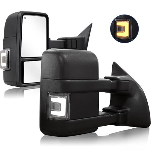 Sanooer Switchback Towing Mirror Compatible With 1999-2016 F250 F350 F450 F550 Super Duty Truck Pickup Side Tow Mirrors Power Adjusted Heated Glass Switchback Running Light Turn Lights Manual chrome - Image 1
