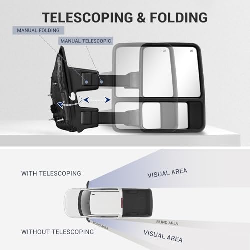 Sanooer Switchback Towing Mirror Compatible With 1999-2016 F250 F350 F450 F550 Super Duty Truck Pickup Side Tow Mirrors Power Adjusted Heated Glass Switchback Running Light Turn Lights Manual chrome - Image 5