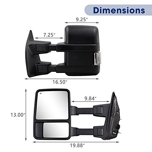 Sanooer Switchback Towing Mirror Compatible With 1999-2016 F250 F350 F450 F550 Super Duty Truck Pickup Side Tow Mirrors Power Adjusted Heated Glass Switchback Running Light Turn Lights Manual chrome - Image 4