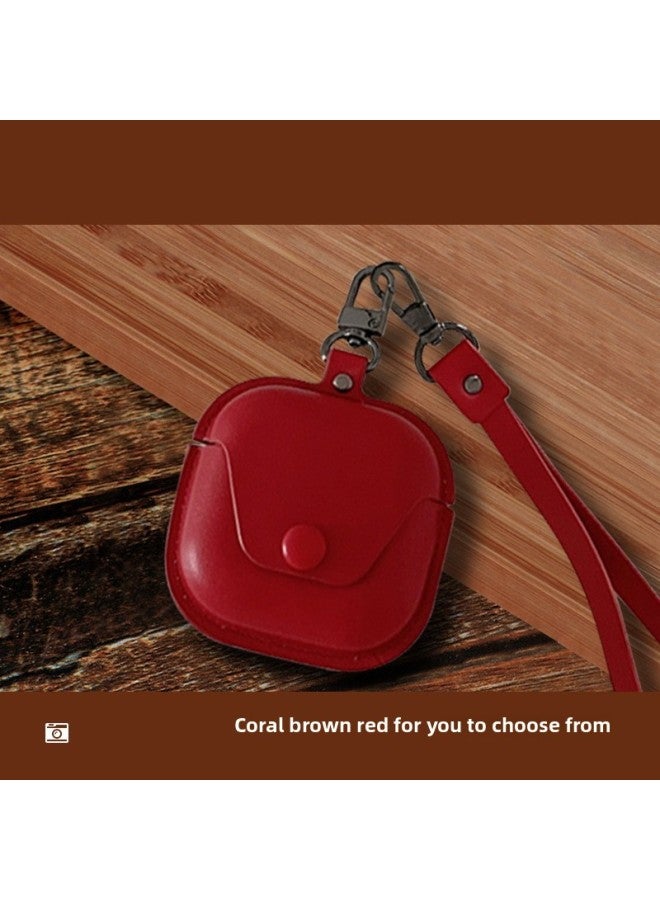 Loquat Peat SoundPEATS Air5 Headphone Protective Case Peat Air4 Headphone Case Air4pro Protective Case-color:Red Leather Case 【including Long Hanging Neck Rope】-Model:Peat SoundPEATS Air4 - Image 1