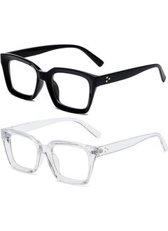 Classic Non-Prescription Clear Lens Eyeglasses For Women Men, 2PCS Fashion Vintage Square Thick Frame Fake Eyeglasses, Anti-Blue Light Full Frame Retro Fashion Simple Frame Glasses For Travel Holiday