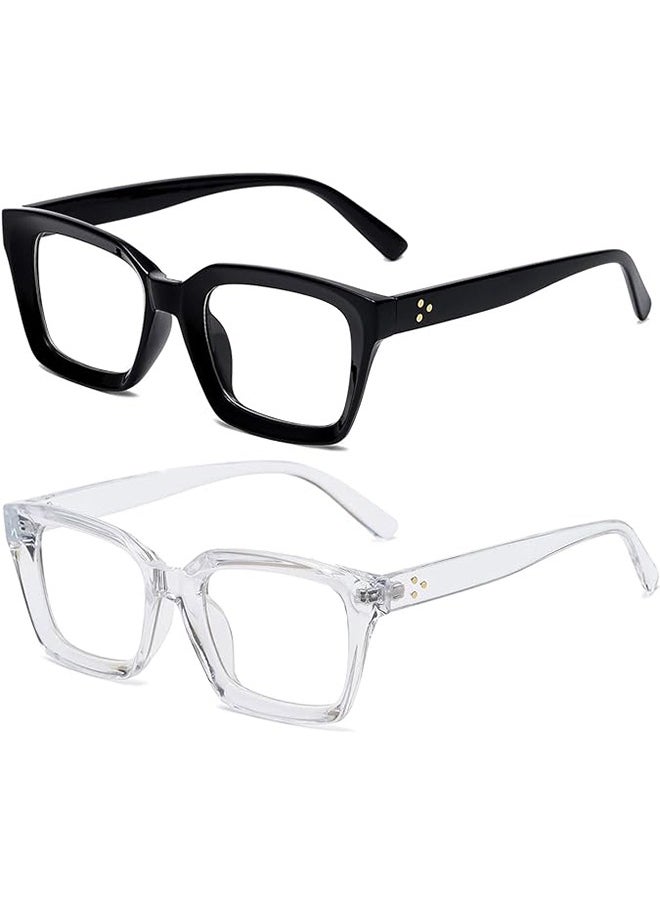HS - Classic Non-Prescription Clear Lens Eyeglasses For Women Men, 2PCS Fashion Vintage Square Thick Frame Fake Eyeglasses, Anti-Blue Light Full Frame Retro Fashion Simple Frame Glasses For Travel Holiday - Image 1