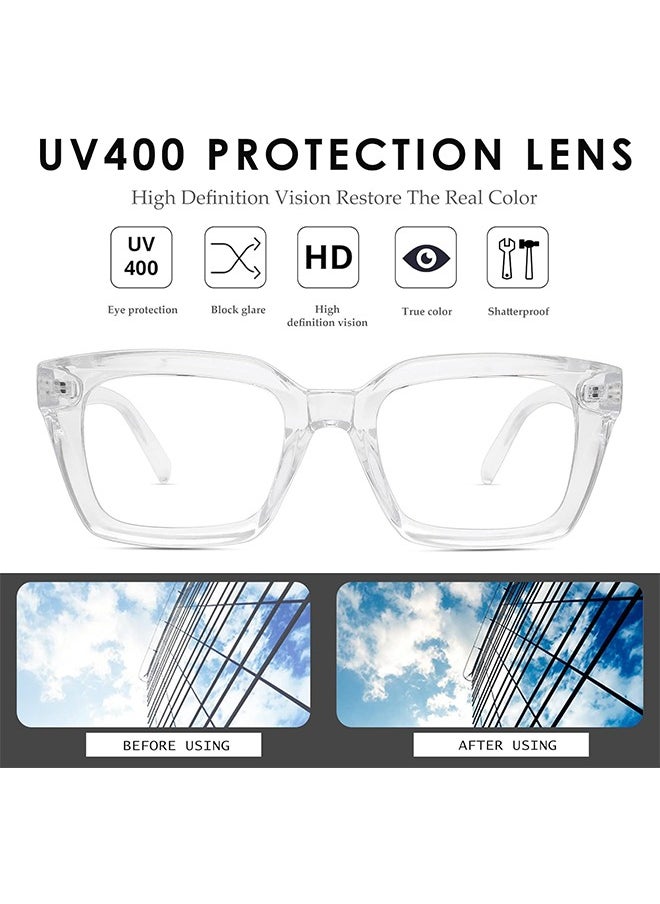 HS - Classic Non-Prescription Clear Lens Eyeglasses For Women Men, 2PCS Fashion Vintage Square Thick Frame Fake Eyeglasses, Anti-Blue Light Full Frame Retro Fashion Simple Frame Glasses For Travel Holiday - Image 1
