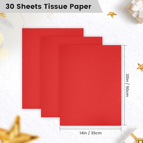 Hlonon Red Tissue Paper for Gift Bags - 30 Sheets of Red Wrapping Tissue Paper Bulk Packaging Paper for Weddings Birthday DIY Project Christmas Gift Wrapping Crafts Decor (14 x 20 Inch) - Image 4