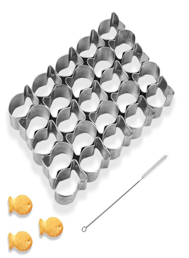 PKEAFC Gold Fish Cutter 25 Cavity Cookie Cutter Mini Gold Fish Molds for Crackers, Stainless Steels Goldfish Cracker Cutter with Cleaning Brush - Image 1