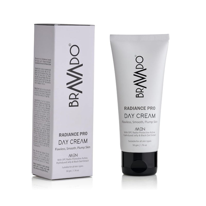 BRAVADO Radiance Pro Day Cream SPF Protection Against Sun Radiation Packed with Niacinamide Hyaluronic Acid and Peptides Skin Brightening Smooth Plump Skin All Skin Type 50g - Image 1