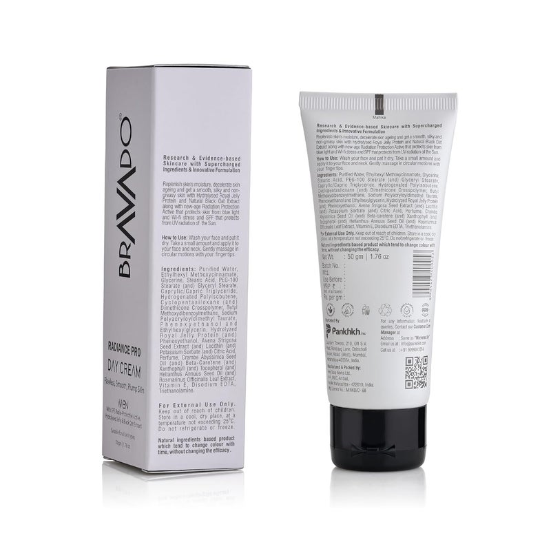 BRAVADO Radiance Pro Day Cream SPF Protection Against Sun Radiation Packed with Niacinamide Hyaluronic Acid and Peptides Skin Brightening Smooth Plump Skin All Skin Type 50g - Image 2