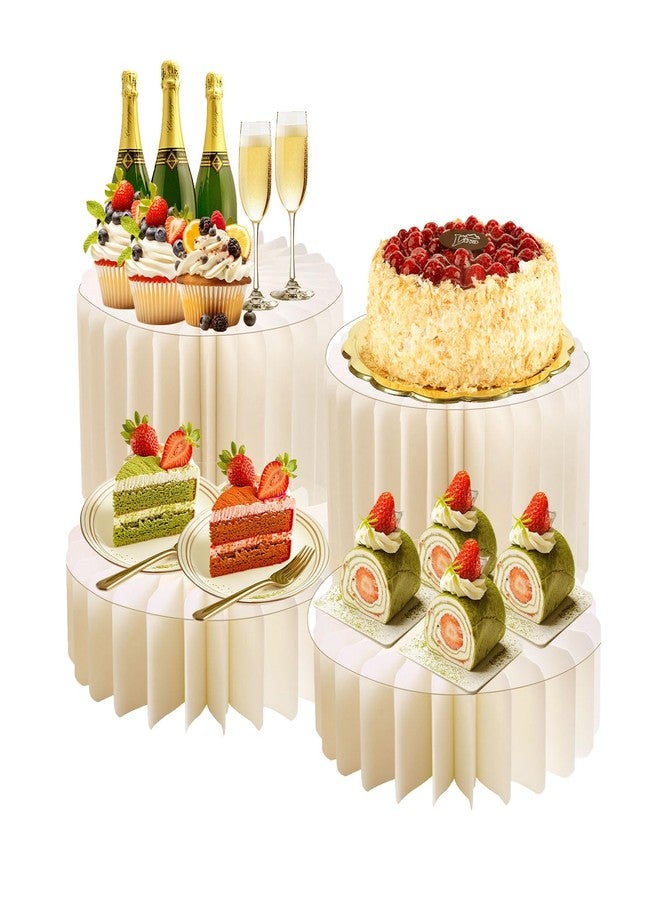 luweetop 4 Pcs Buffet Risers, Foldable Food Risers for Buffet Table, Dessert Table Display Set, White Cardboard Cylinder Cake Cupcake Stands for Party (4 Pcs) - Image 1