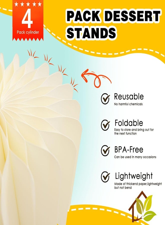 luweetop 4 Pcs Buffet Risers, Foldable Food Risers for Buffet Table, Dessert Table Display Set, White Cardboard Cylinder Cake Cupcake Stands for Party (4 Pcs) - Image 3