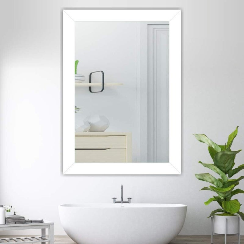 مرآة حائط مستطيلة من الخشب الصناعي بتصميم فني من كرياتيف آرتس آند فريمز، بيضاء أنيقة 15 × 21 بوصة