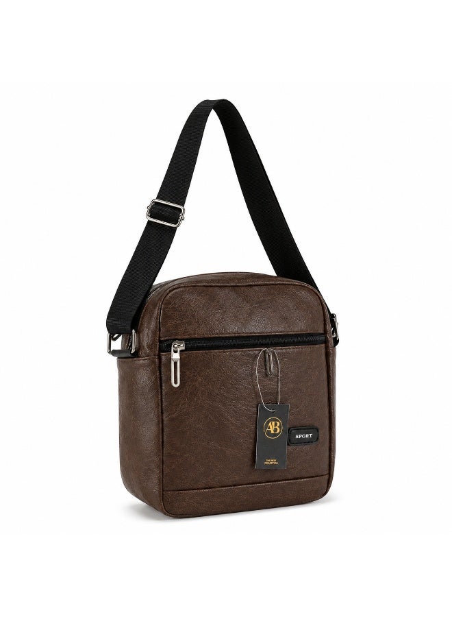 AB Sport Men's Brown Leather Look Crossbody Shoulder Bag with Adjustable Strap - Image 5