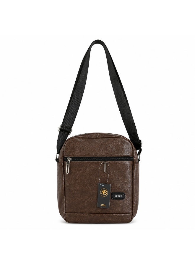 AB Sport Men's Brown Leather Look Crossbody Shoulder Bag with Adjustable Strap - Image 1
