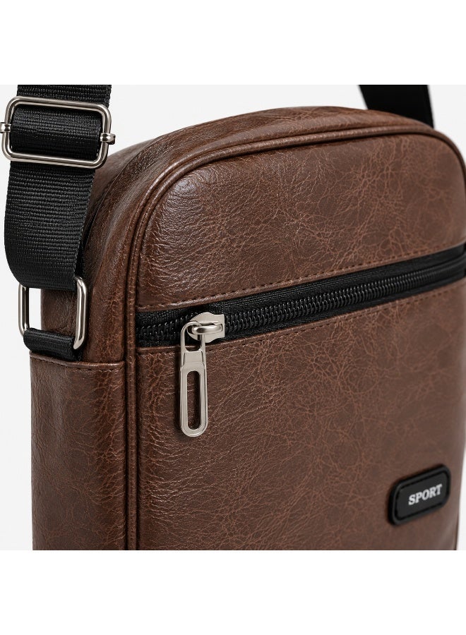 AB Sport Men's Brown Leather Look Crossbody Shoulder Bag with Adjustable Strap - Image 2