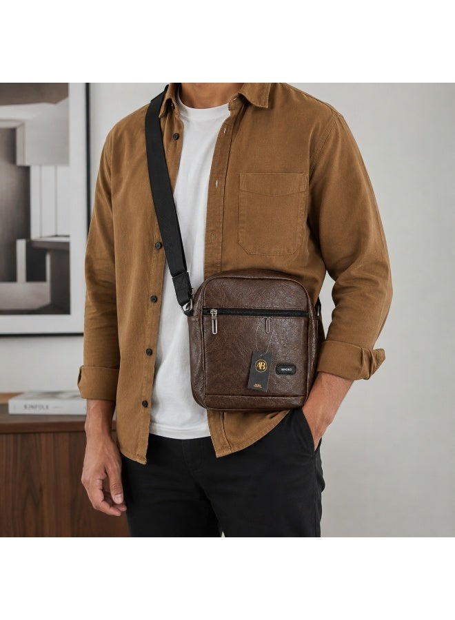 AB Sport Men's Brown Leather Look Crossbody Shoulder Bag with Adjustable Strap - Image 4