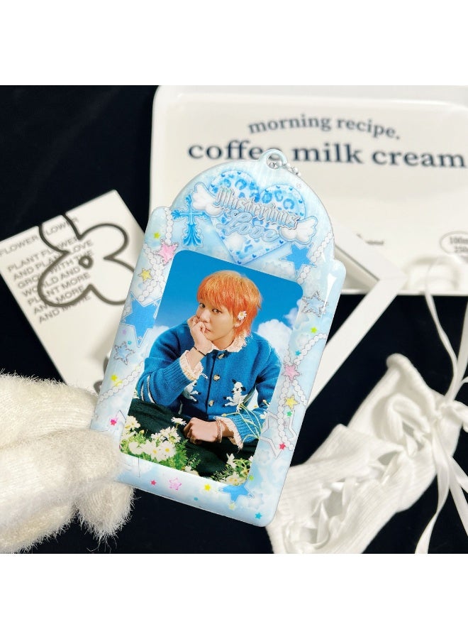 NIBEMINENT 1 - Piece Blue Love WingsKpop Photo Card Holder Pendant Key Chain ID Badge Holder ID Card Holder Photo Card Protector for School ID Office ID Access Card for Women Girls - Image 2