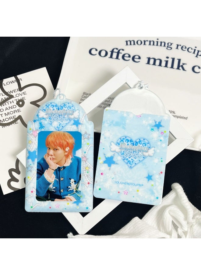 NIBEMINENT 1 - Piece Blue Love WingsKpop Photo Card Holder Pendant Key Chain ID Badge Holder ID Card Holder Photo Card Protector for School ID Office ID Access Card for Women Girls - Image 1