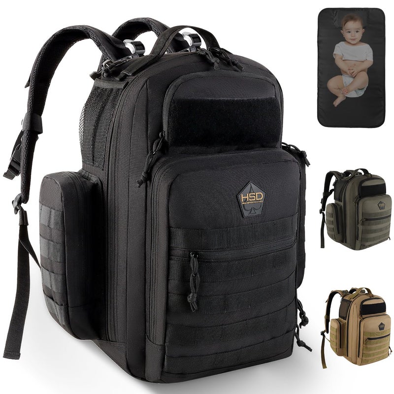 HighSpeedDaddy HighSpeedDaddy Original Baby Diaper Backpack MilitaryGrade Waterproof Baby Travel Bag for Dads Moms LayFlat Design with Stroller Straps Tablet Sleeve Rubber Feet 32L capacity Black 