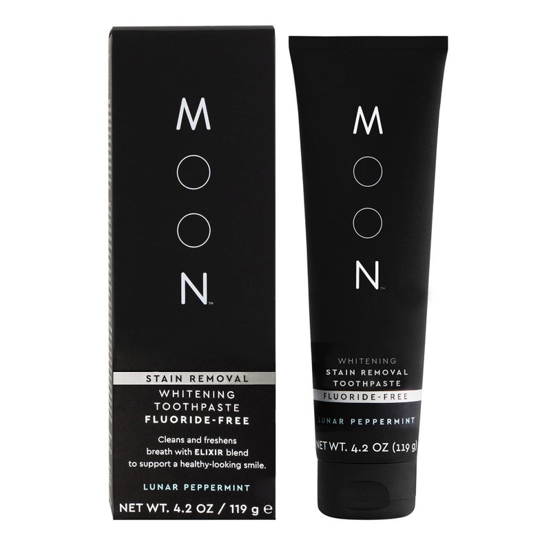MOON Fluoride Free Toothpaste - Stain Removal Teeth Whitening Toothpaste for Adults & Children - with Essential Oils, Green Tea & Mica - Gentle on Enamel & Gums - Peppermint (4.2 Oz) - Image 1