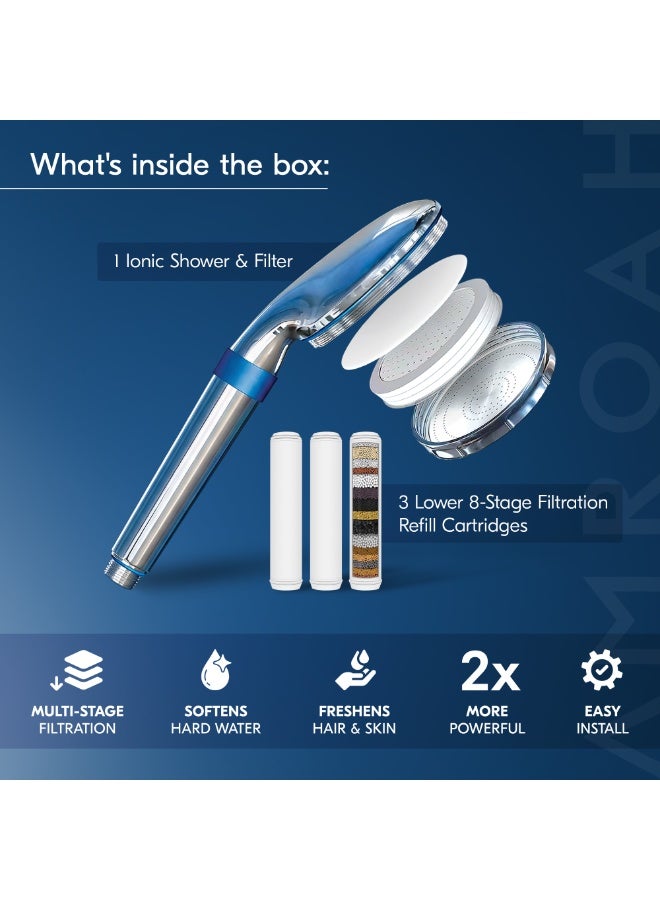 AMROAH Premium High Pressure Shower Head with Handheld, 9-Layer Filtration System, 3 Replaceable Cartridges for Hard Water, Removes Chlorine, Helps Reduce Dry Itchy Skin, Water Softener Filter Beads, Chrome - Image 2