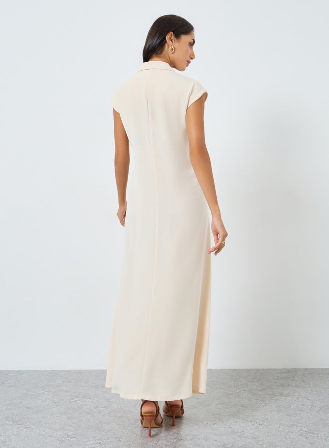 Amirah Cream Double Breasted Under Abaya Jalabiya Dress - Image 5