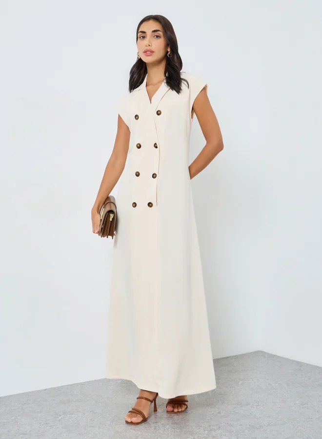 Amirah Amirah Cream Double Breasted Under Abaya Jalabiya Dress