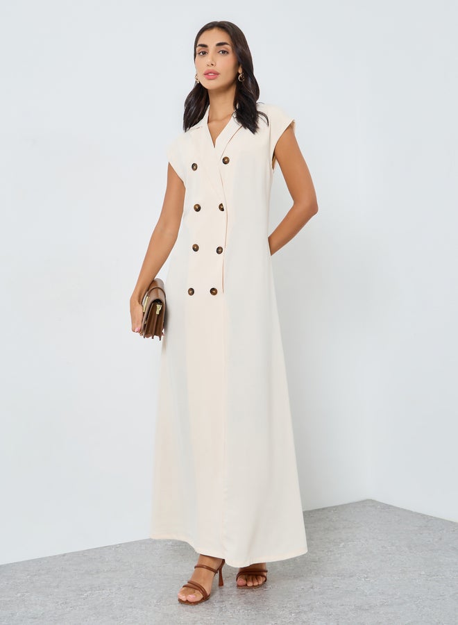 Amirah Cream Double Breasted Under Abaya Jalabiya Dress - Image 1