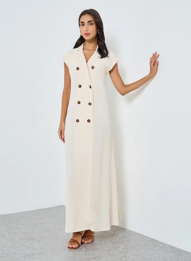 Amirah Amirah Cream Double Breasted Under Abaya Jalabiya Dress