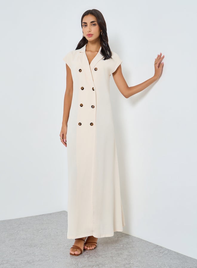 Amirah Cream Double Breasted Under Abaya Jalabiya Dress - Image 2