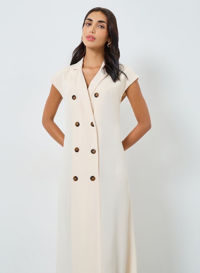 Amirah Cream Double Breasted Under Abaya Jalabiya Dress - Image 3