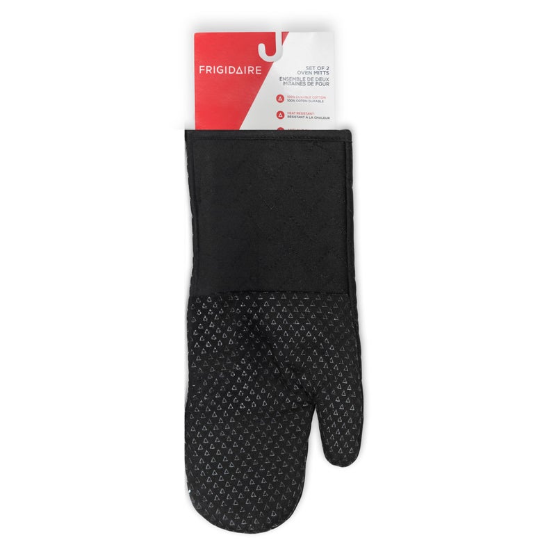 Frigidaire Kelly Cotton Oven Mitts, Heat Resistant, Anti-Slip, Machine Washable,13â€x7â€,Black,Set of 2 - Image 2