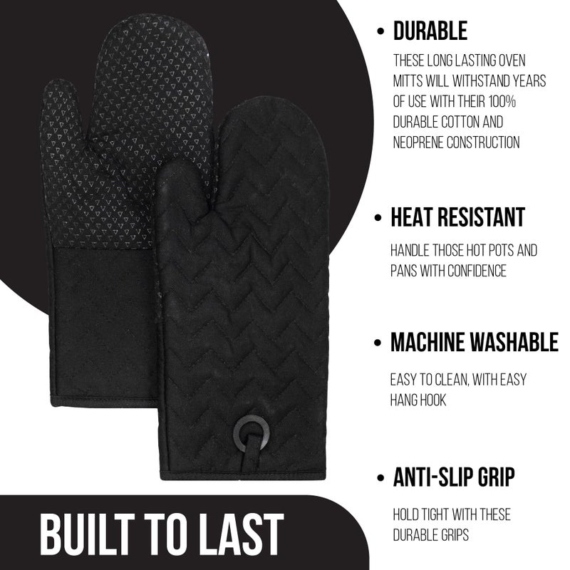 Frigidaire Kelly Cotton Oven Mitts, Heat Resistant, Anti-Slip, Machine Washable,13â€x7â€,Black,Set of 2 - Image 5