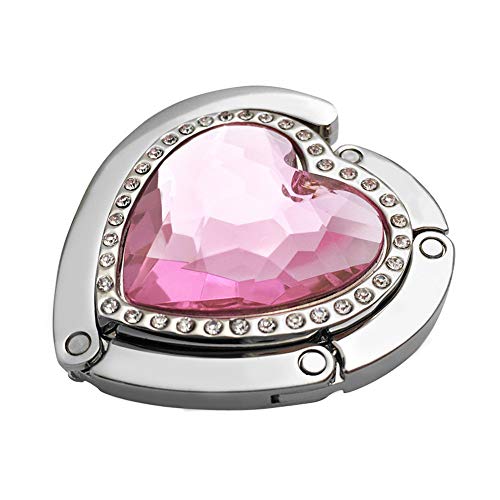 Bestdays Heart Shape Folding Hanging Hook Crystal Rhinestone Handbag Hanger for Table (Pink) - Image 1