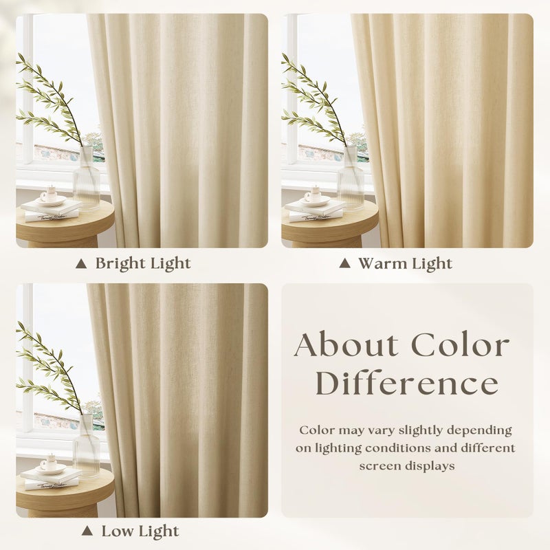 DUKIYO Pinch Pleated Linen Sheer Curtains 108 Inches Long for Living Dining Room with Hooks Rings Back Tab Pinch Pleat Drapes Extra Long Beige Tan Light Filtering 108 Inch Curtains for Bedroom 9FT 1 Panel - Image 3