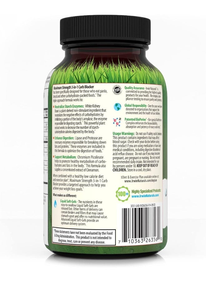 Irwin Naturals Carb Blocker Neutralize Carbohydrates And Support Metabolism Liquid Softgels - Pack Of 2  - Image 3