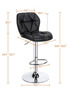 CityRiya-Long Bar Stool 2 PCS Swivel Adjustable Barstools PU Leather Bar Chairs Dining Chair Kitchen Counter Island Bar Stool with Back Barstool for Home Kitchen Island Black  - Image 3