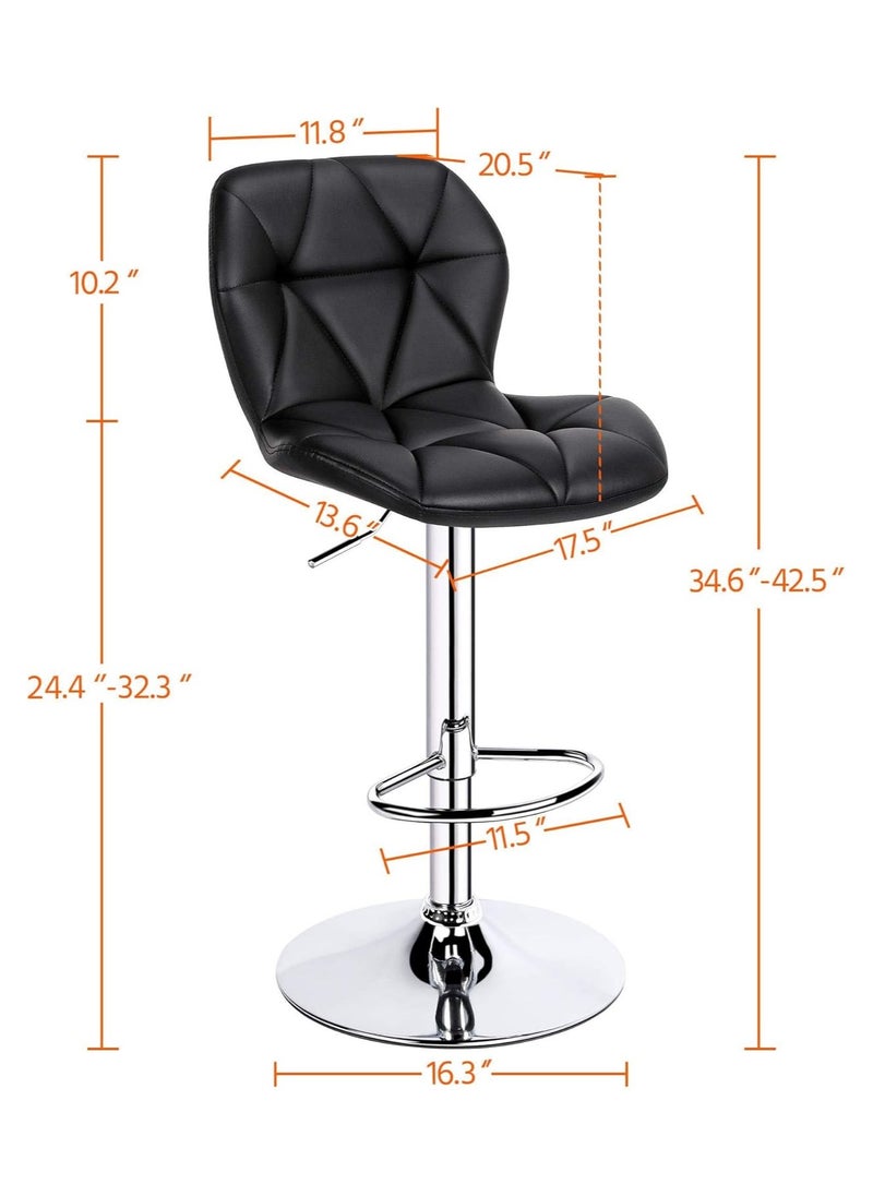 CityRiya-Long Bar Stool 2 PCS Swivel Adjustable Barstools PU Leather Bar Chairs Dining Chair Kitchen Counter Island Bar Stool with Back Barstool for Home Kitchen Island Black  - Image 3