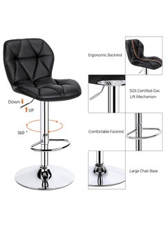 CityRiya-Long Bar Stool 2 PCS Swivel Adjustable Barstools PU Leather Bar Chairs Dining Chair Kitchen Counter Island Bar Stool with Back Barstool for Home Kitchen Island Black  - Image 5