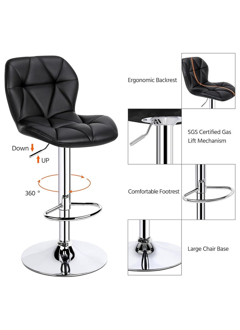 CityRiya-Long Bar Stool 2 PCS Swivel Adjustable Barstools PU Leather Bar Chairs Dining Chair Kitchen Counter Island Bar Stool with Back Barstool for Home Kitchen Island Black  - Image 5