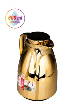 Valk Vacuum Flask with Double Wall Glass (600ml) | Wide Mouth with Anti-Leakage Cap Double Walled Travel Mug | Liter Gold Color  - Image 1