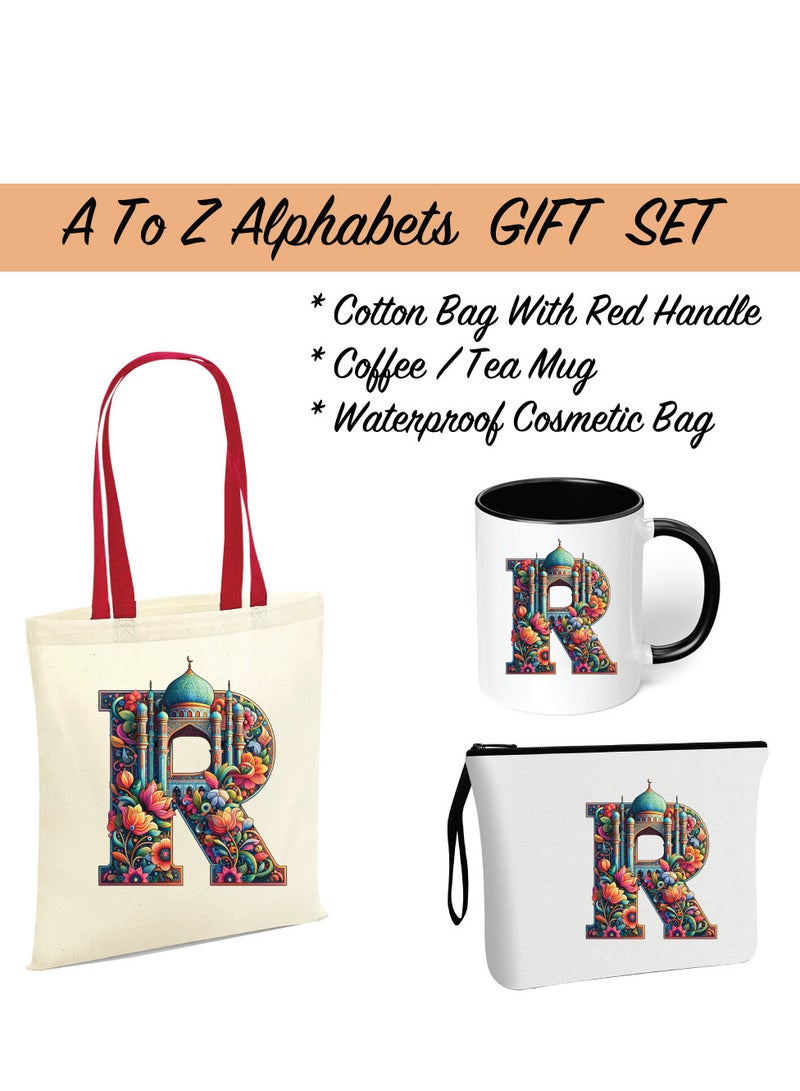 PRINTSHOP4ME Pack of 3 Initial Monogram Gift Set - Black Coffee Mug, Cosmetic Bag and Cotton Tote bag Set - Gift Set for Her - Perfect for Ramadan, School, Travel and Birthday Gift  - Image 2