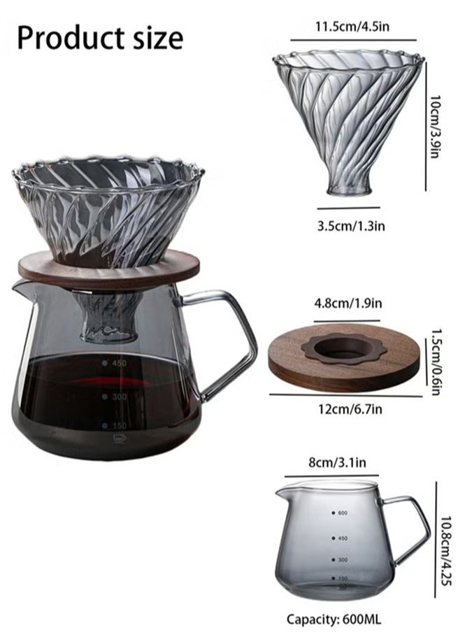 HOMESTAR V60 Pour Over Coffee Maker Set 600ML Server With Glass Dripper 2 IN 1 Hand Drip Home Or Office 1-4 CUPS - Image 4