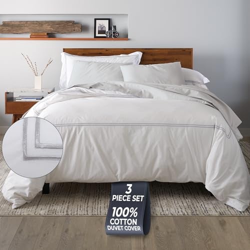 Ella Jayne California King Duvet Cover (3 Pcs), 100% Cotton Percale, King/Cali King, Breathable & Lightweight Cal King Duvet Cover (1 Piece) 106 x 90 Inches with 2 Pillow Shams (Silver Design) - Image 1
