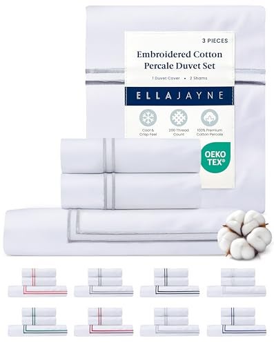 Ella Jayne California King Duvet Cover (3 Pcs), 100% Cotton Percale, King/Cali King, Breathable & Lightweight Cal King Duvet Cover (1 Piece) 106 x 90 Inches with 2 Pillow Shams (Silver Design) - Image 2