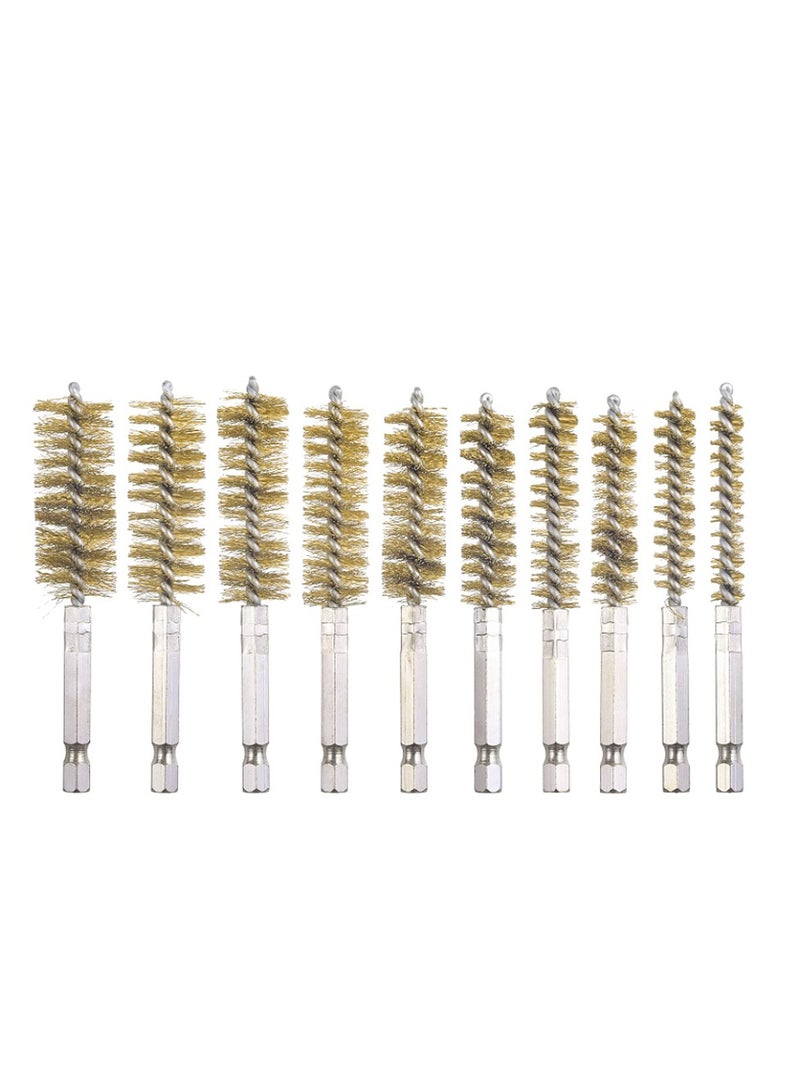 Yakumuz 10 Pack Bore Brush for Drill, Yakumuz Brass Bore Brush Drill, Stainless Steel Bore Cleaning Brush Set 1/4 Inch Hex Shank for Power Drill Impact Driver - Image 1