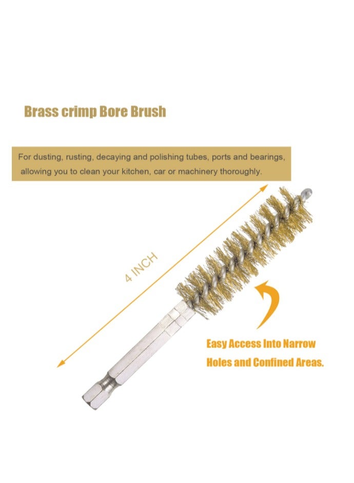 Yakumuz 10 Pack Bore Brush for Drill, Yakumuz Brass Bore Brush Drill, Stainless Steel Bore Cleaning Brush Set 1/4 Inch Hex Shank for Power Drill Impact Driver - Image 3